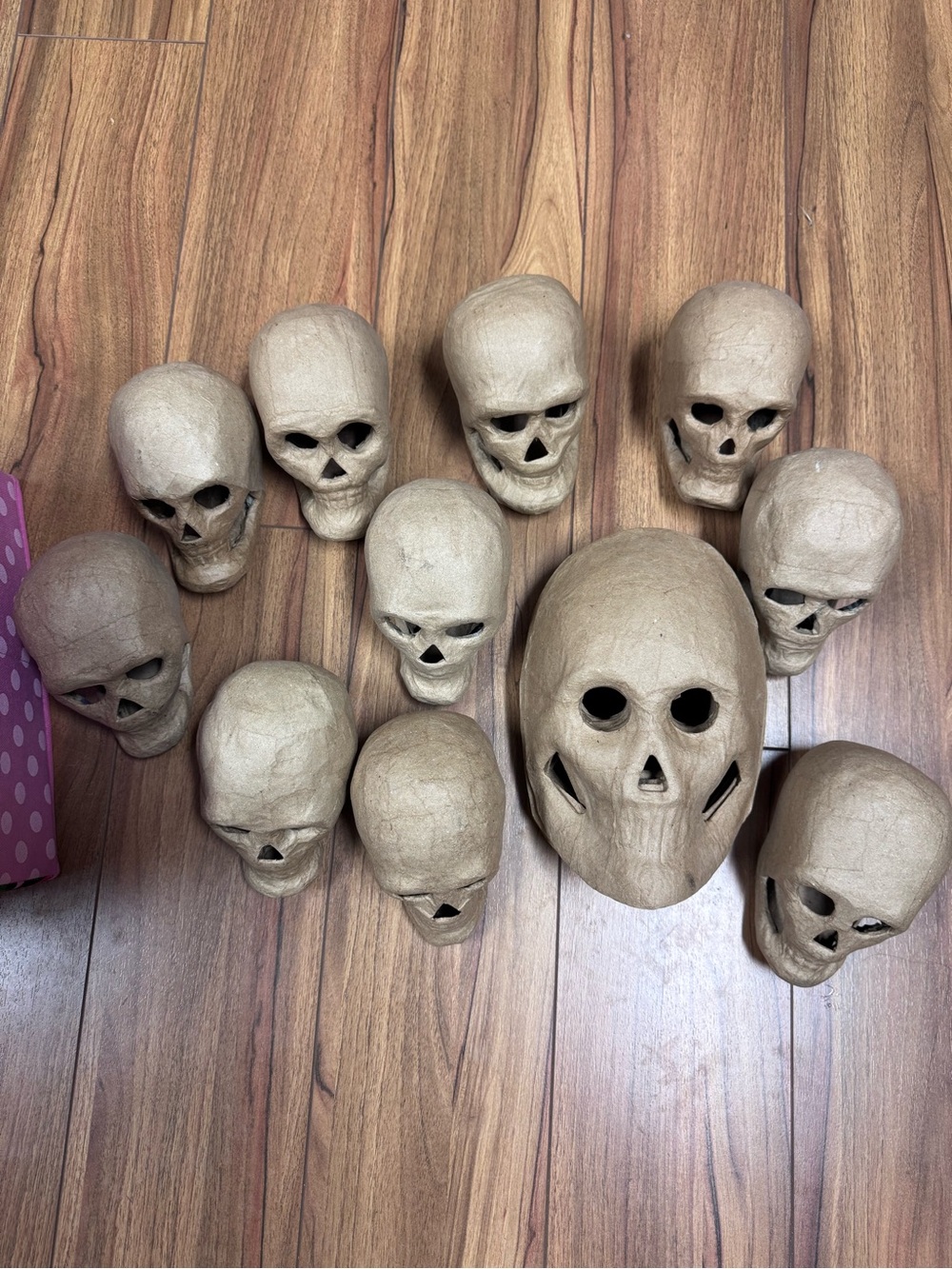 Tan Paper Mache Skull Set ready to decorate